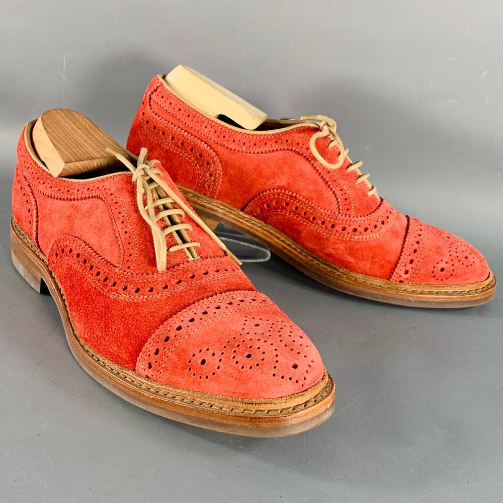 ALLEN EDMONDS Size 7 Strandmok Red Perforated Suede Oxford Lace-Up Shoes